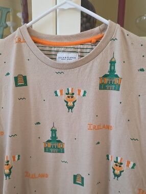 Denim & Flower Mens Beige Tee with Green & Orange Ireland Motifs